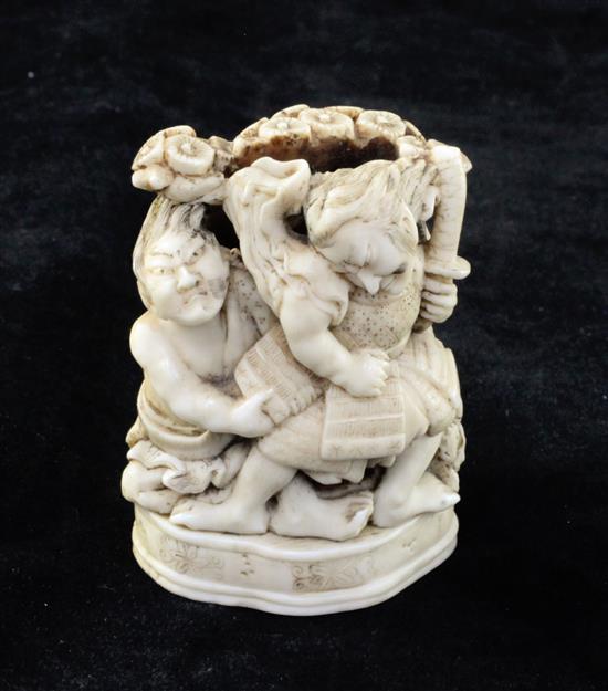 A Japanese walrus ivory okimono, Meiji period, 6.3cm